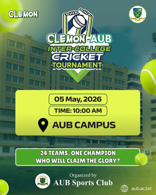 Clemon AUB Inter College Cricket Tournament 2026 🏏 🔥 The battle begins on 05 May 2026—24 teams, one ultimate champion. Get ready for action, passion, and unforgettable moments!
