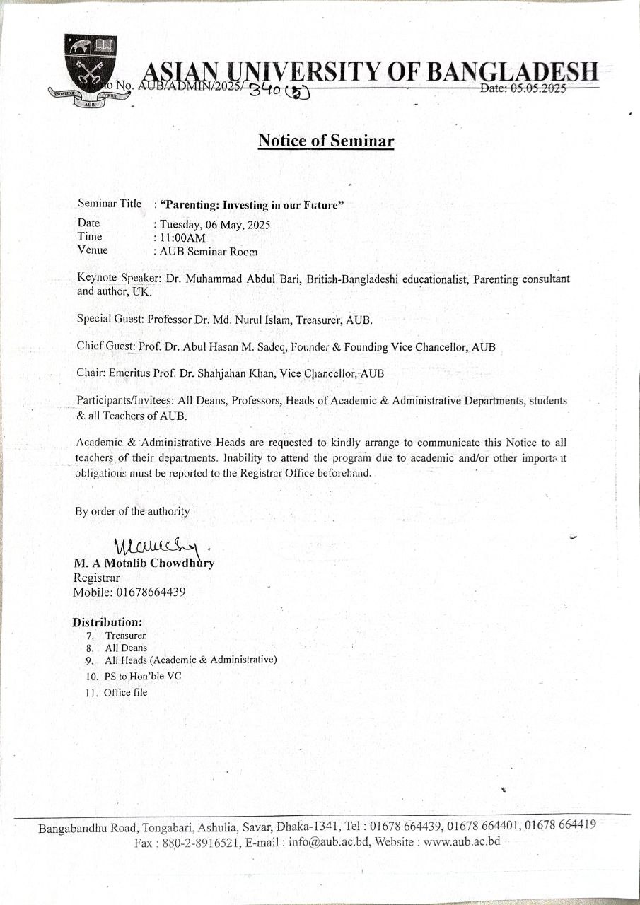 Notice of Seminar on "Parenting: Investing in our Future" image