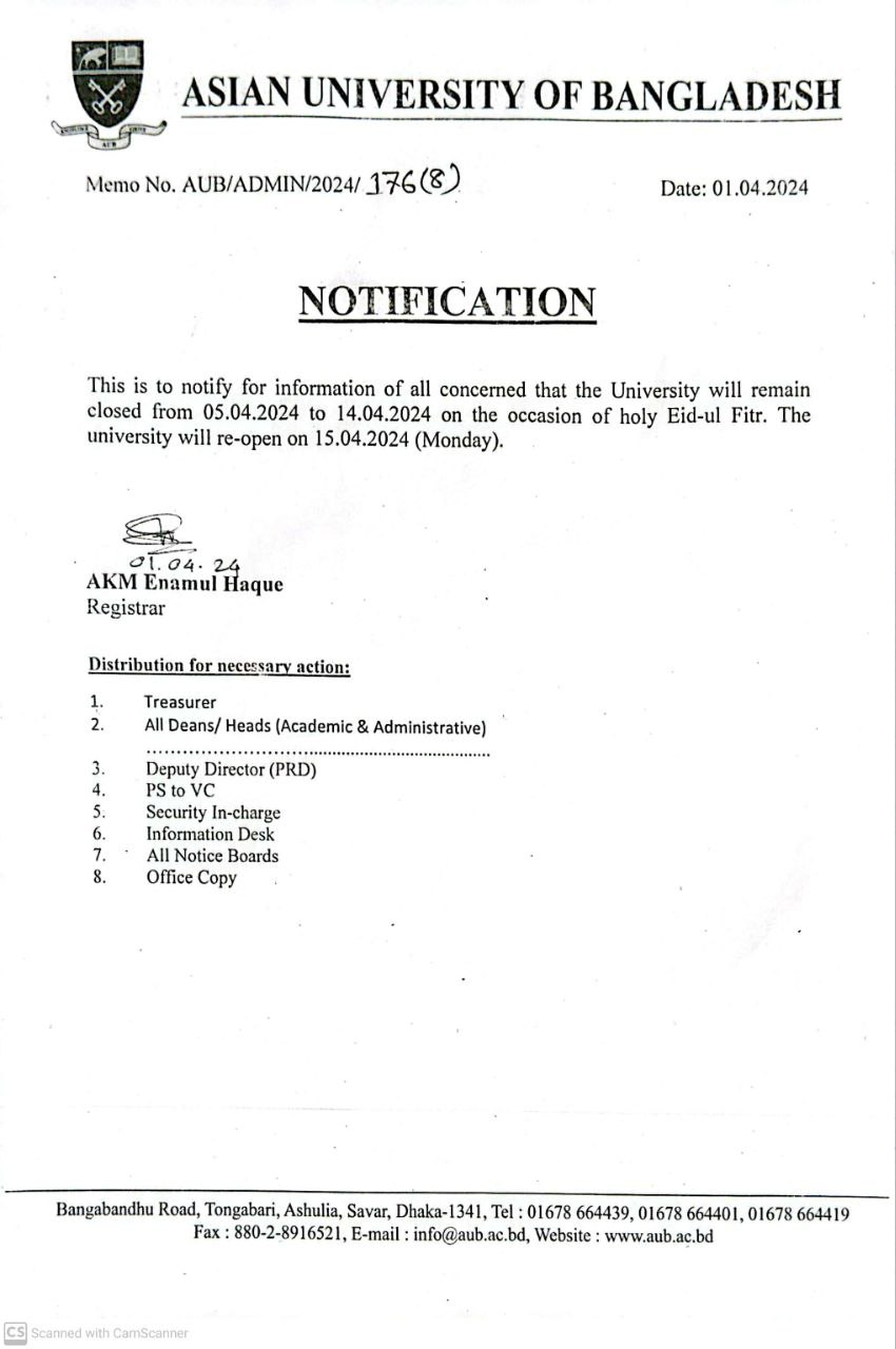 Notice for Eid-ul Fitr Vacation image