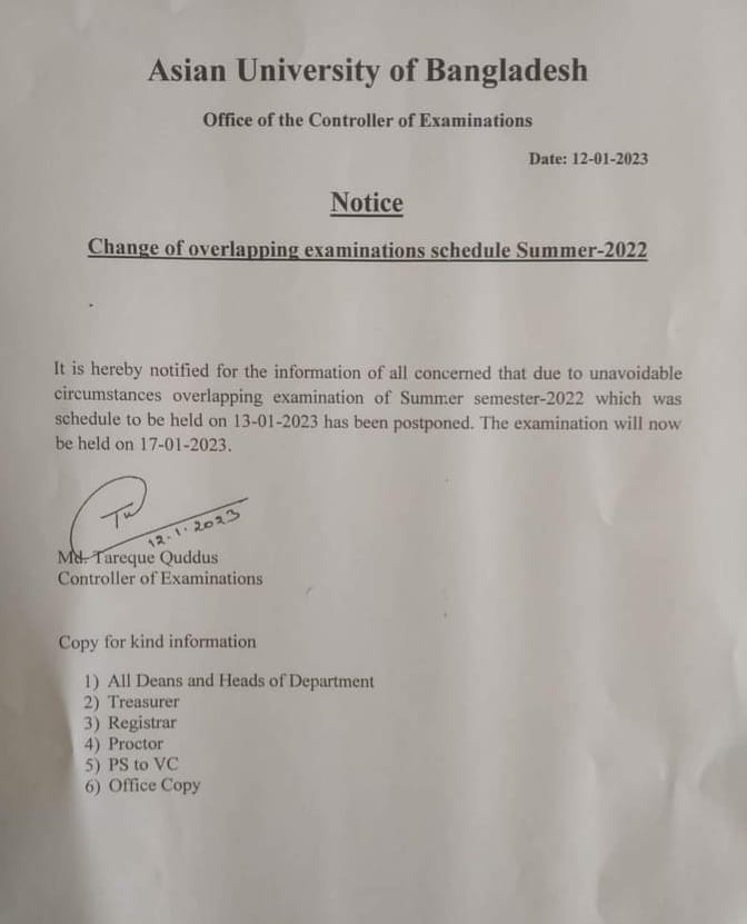 Change of overlapping examinations schedule Summer-2022